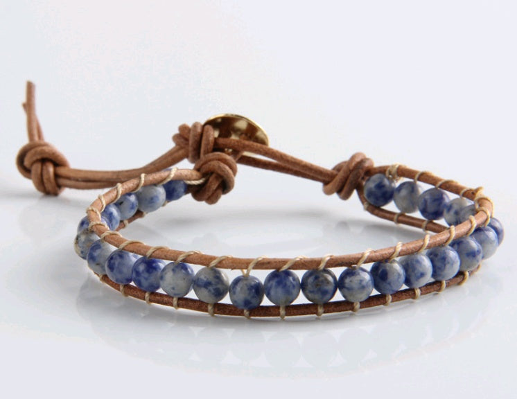 BoldlyBeautiful - White Point Blue Natural Stone Leather Woven Bracelet