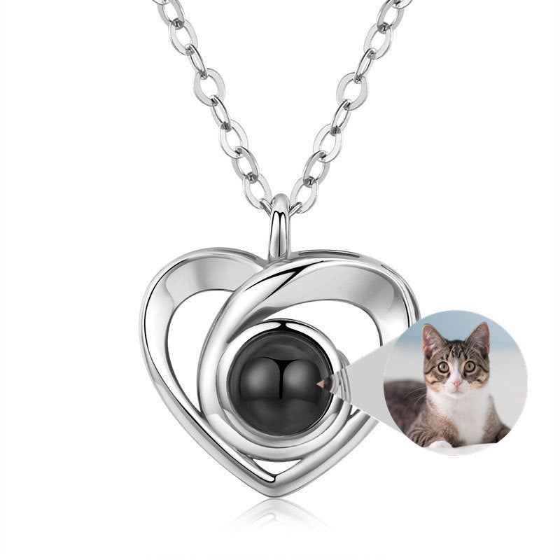 BoldlyBeautiful - S925 Silver Romantic Photo Projection Heart-Shaped Pendant Necklace