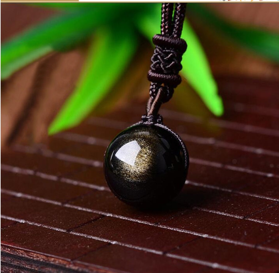 BoldlyBeautiful - Black Gold Natural Obsidian Stone Lucky Pendant Necklace