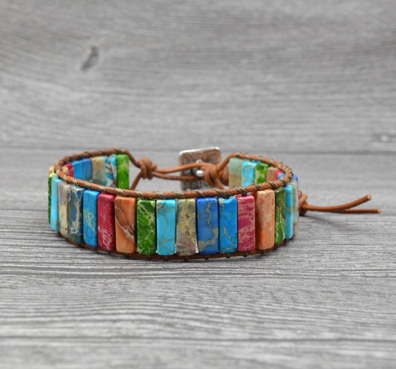 BoldlyBeautiful - Colored Imperial Stone Hand-woven Leather Bracelet Ethnic Style