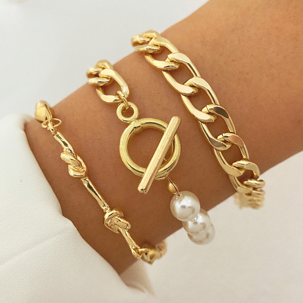 BoldlyBeautiful - Creative Heart Pearl Multi-layer Chain OT Bracelet Set