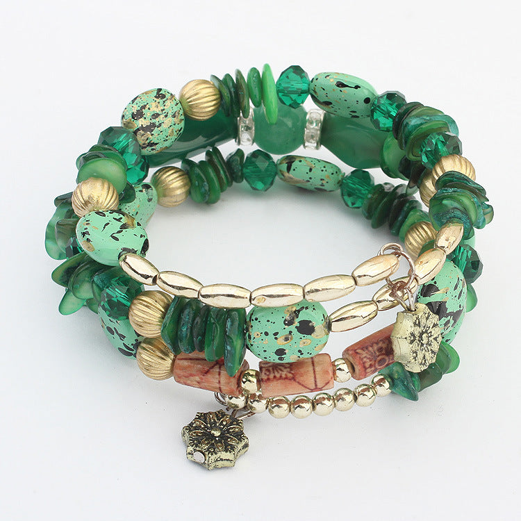 BoldlyBeautiful - Pine Agate Beaded Multi-Layer Winding Bracelet