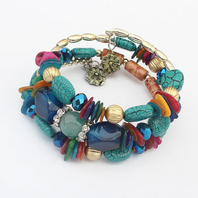 BoldlyBeautiful - Pine Agate Beaded Multi-Layer Winding Bracelet