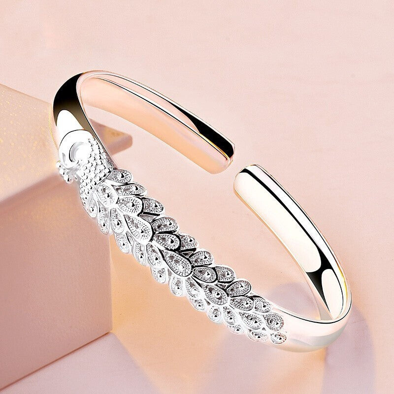 BoldlyBeautiful - Peacock Fashion Silver Plated Bracelet for Women