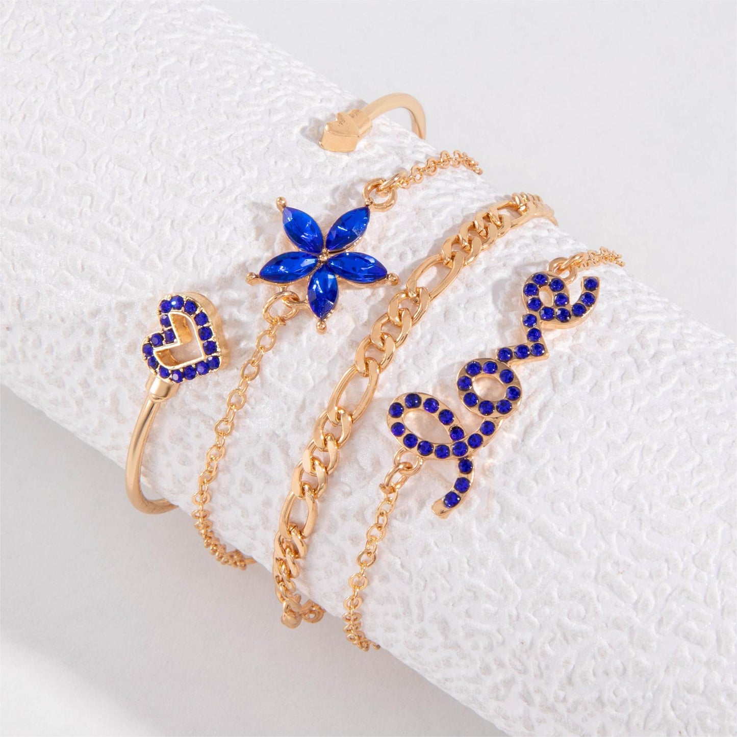 BoldlyBeautiful - Blue Flower Love Butterfly Bracelet Set Rhinestones Design Jewelry