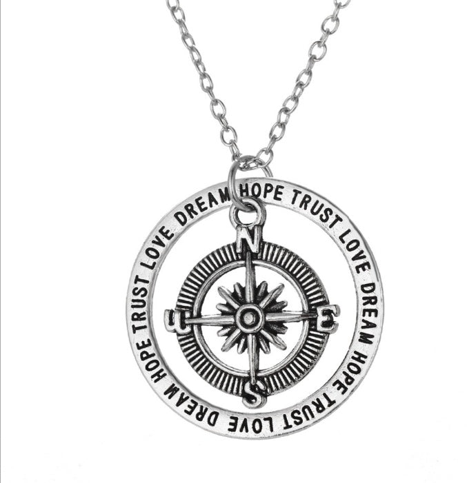 BoldlyBeautiful - Love Hope Faith Dream Compass Pendant Necklace