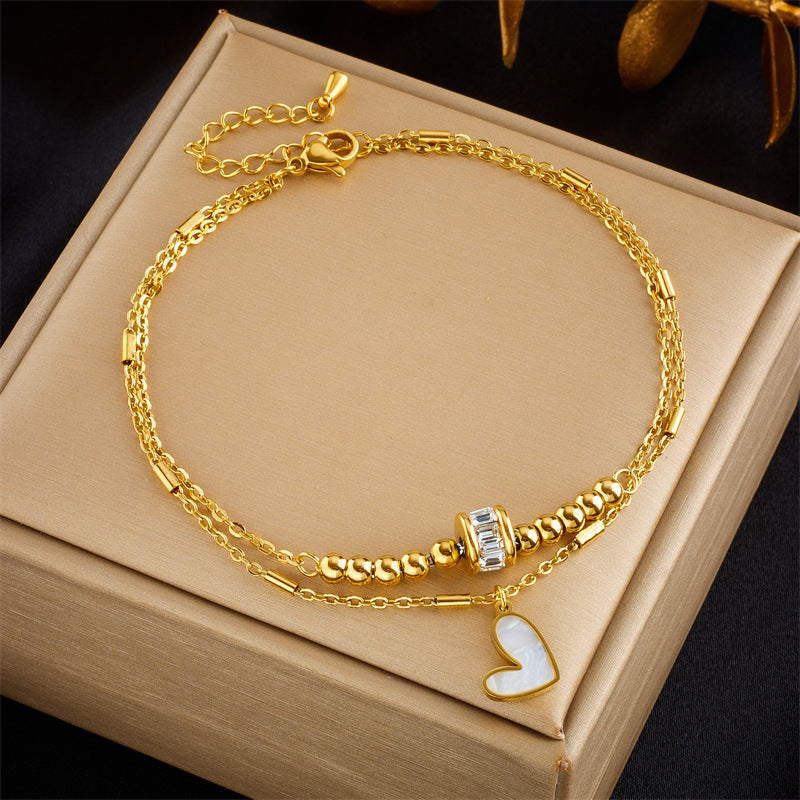 BoldlyBeautiful - Boho Classic Love Heart Ankle Chain Double Layer Bracelet Anklet Jewelry