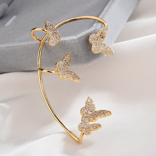 BoldlyBeautiful - Gold Metal Butterfly Ear Clips Sparkling Zircon Ear Cuff Jewelry