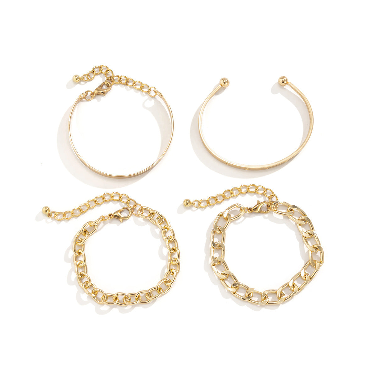 BoldlyBeautiful - Simple Smooth C-shaped Hollow Chain Bracelet Set Jewelry