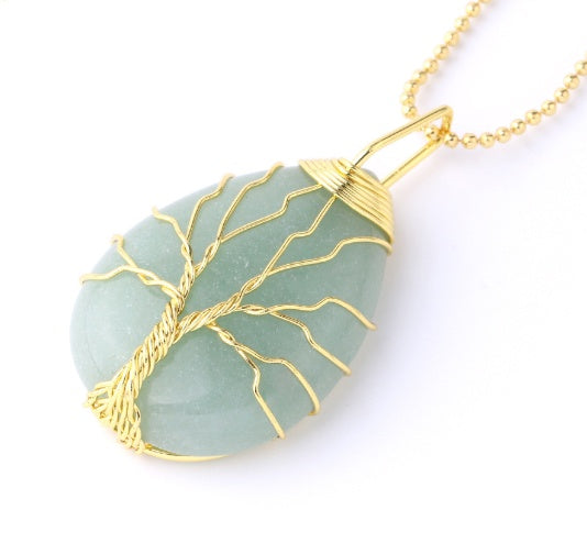 BoldlyBeautiful - Natural Stone Pendant with Gold Color Wire Wrap Gem