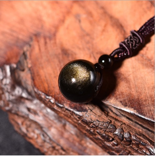 BoldlyBeautiful - Black Gold Natural Obsidian Stone Lucky Pendant Necklace