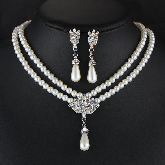 BoldlyBeautiful - Pearl Crystal Diamond Bridal Necklace Set