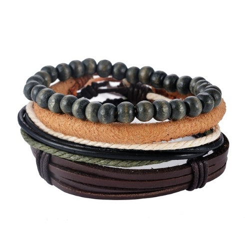 BoldlyBeautiful - Leather Multilayer Bead Bracelet Punk Wrap Vintage Jewelry