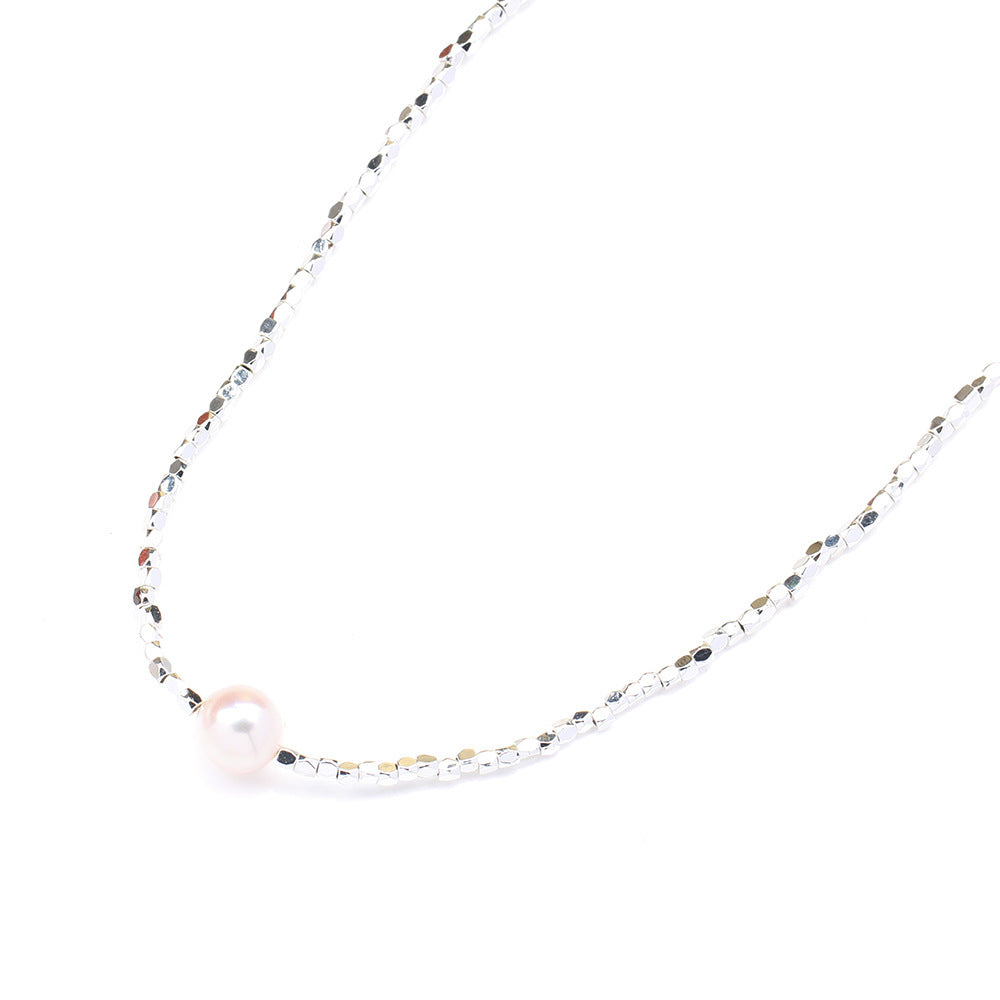 BoldlyBeautiful - Cute Broken Silver Necklace with Natural Pearl Pendant