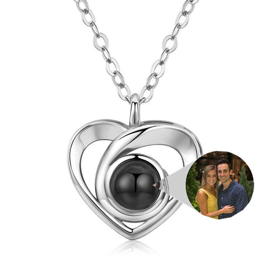 BoldlyBeautiful - S925 Silver Romantic Photo Projection Heart-Shaped Pendant Necklace