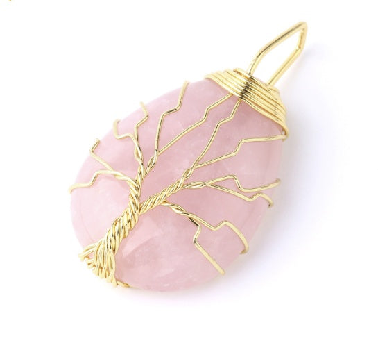 BoldlyBeautiful - Natural Stone Pendant with Gold Color Wire Wrap Gem