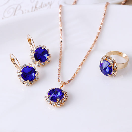 BoldlyBeautiful - Round Crystal Necklace Earrings Ring Set