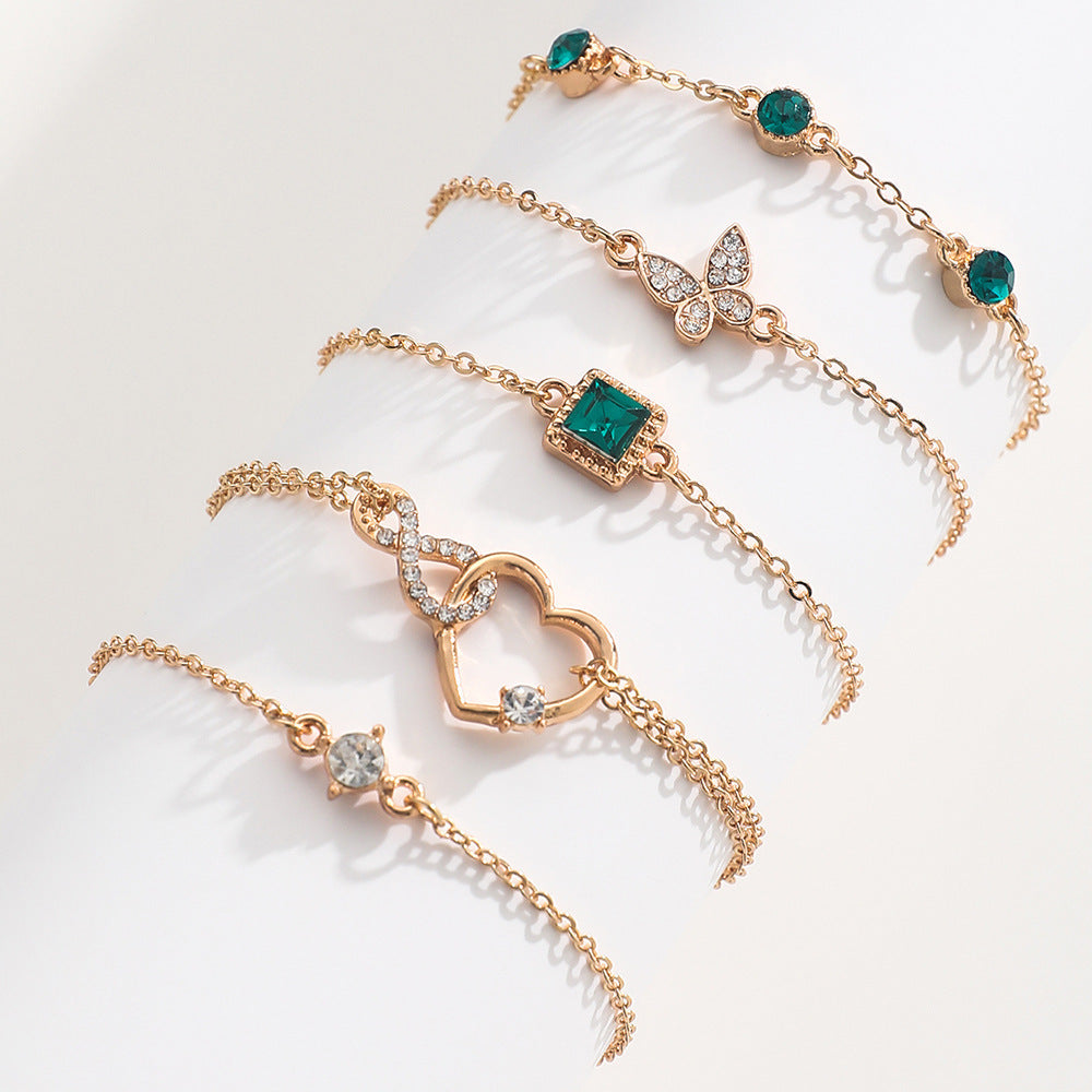 BoldlyBeautiful - Bohemian 5pc Green Crystal Bracelet Set