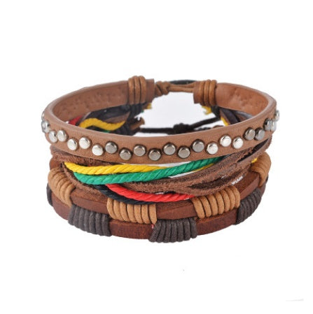 BoldlyBeautiful - Leather Multilayer Bead Bracelet Punk Wrap Vintage Jewelry