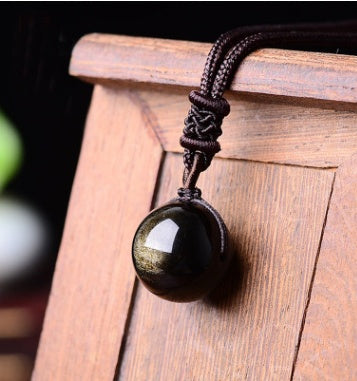 BoldlyBeautiful - Black Gold Natural Obsidian Stone Lucky Pendant Necklace