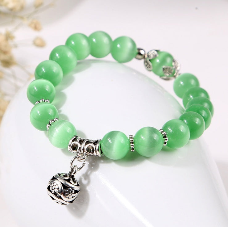 BoldlyBeautiful - Natural Opal Beads Bracelet Crystal Fashion Vintage Stainless Steel Jewelry