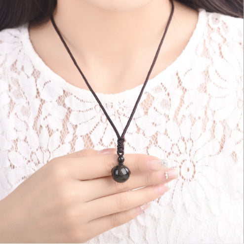 BoldlyBeautiful - Black Gold Natural Obsidian Stone Lucky Pendant Necklace