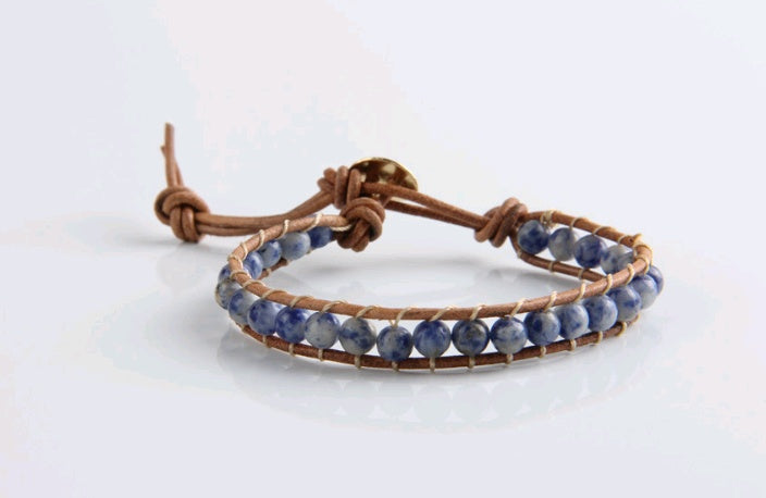 BoldlyBeautiful - White Point Blue Natural Stone Leather Woven Bracelet