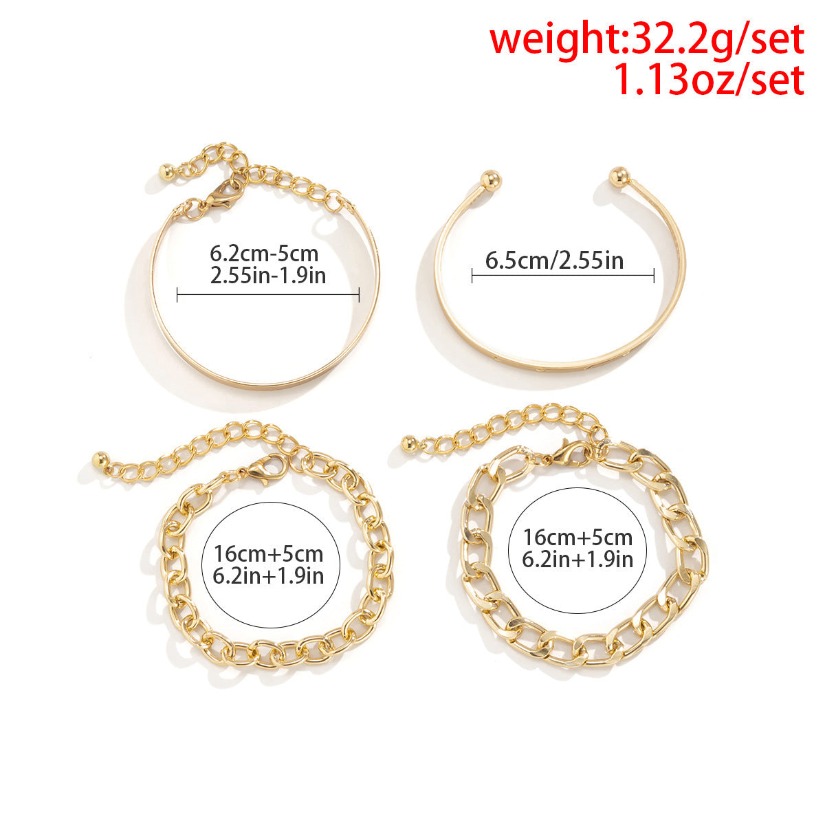 BoldlyBeautiful - Simple Smooth C-shaped Hollow Chain Bracelet Set Jewelry