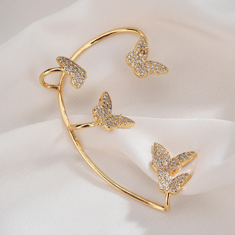 BoldlyBeautiful - Gold Metal Butterfly Ear Clips Sparkling Zircon Ear Cuff Jewelry