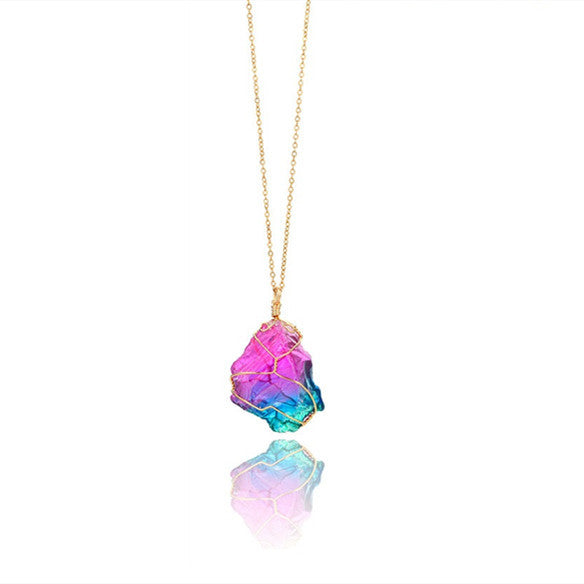 BoldlyBeautiful - Rainbow Quartz Crystal Pendant Necklace