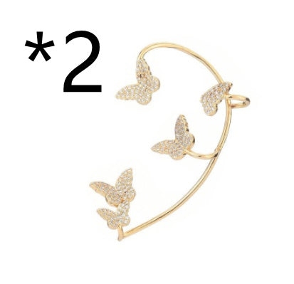 BoldlyBeautiful - Gold Metal Butterfly Ear Clips Sparkling Zircon Ear Cuff Jewelry