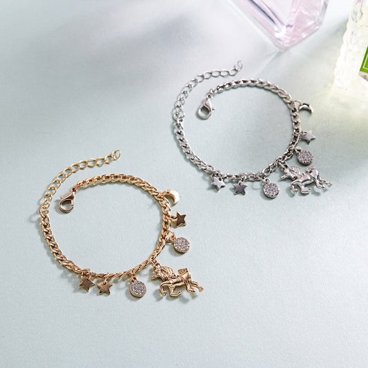 BoldlyBeautiful - Trendy Alloy Silver Gold Unicorn Charms Bracelet Cute Anime Jewelry