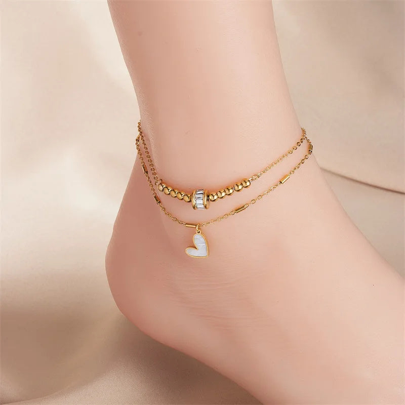 BoldlyBeautiful - Boho Classic Love Heart Ankle Chain Double Layer Bracelet Anklet Jewelry