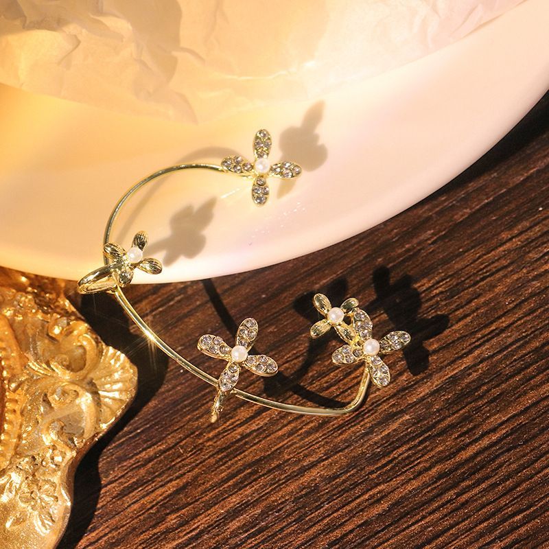 BoldlyBeautiful - Gold Metal Butterfly Ear Clips Sparkling Zircon Ear Cuff Jewelry