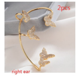 BoldlyBeautiful - Gold Metal Butterfly Ear Clips Sparkling Zircon Ear Cuff Jewelry