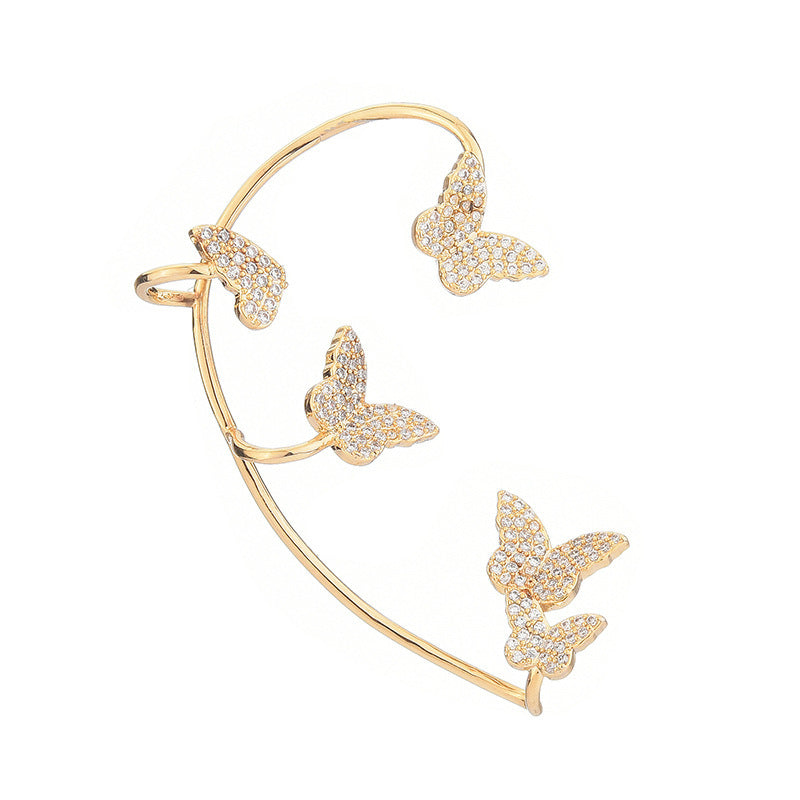 BoldlyBeautiful - Gold Metal Butterfly Ear Clips Sparkling Zircon Ear Cuff Jewelry