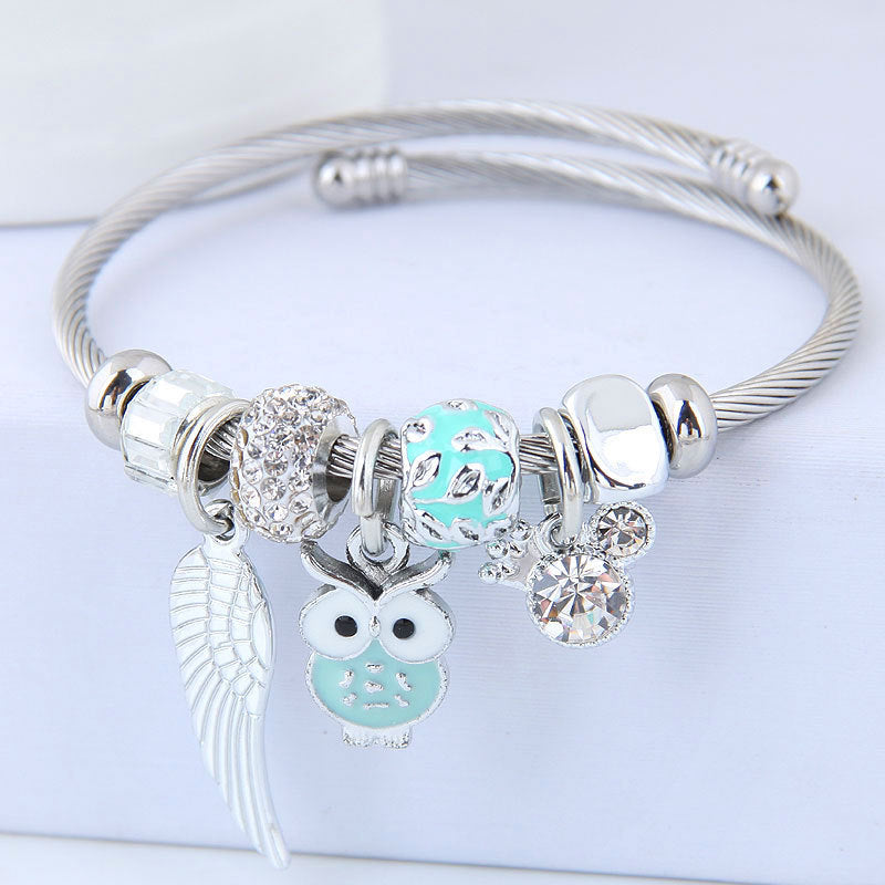 BoldlyBeautiful - DIY Beaded Owl Angel Wings Pendant Stainless Steel Bracelet