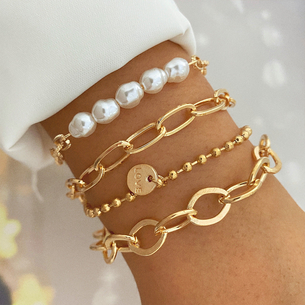 BoldlyBeautiful - Creative Heart Pearl Multi-layer Chain OT Bracelet Set