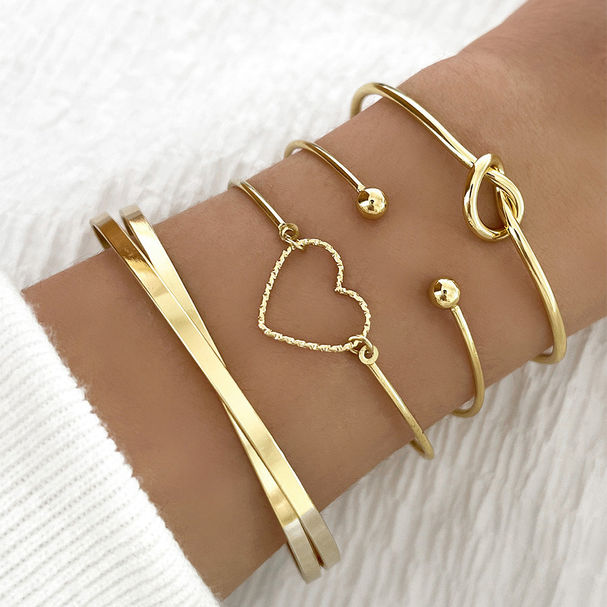 BoldlyBeautiful - Vintage Gold Crystal Heart Letter Love Bangle Bracelet Multi-layer Charm Jewelry