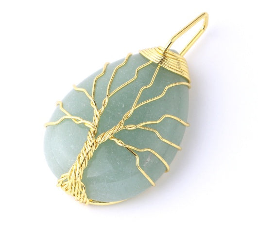 BoldlyBeautiful - Natural Stone Pendant with Gold Color Wire Wrap Gem