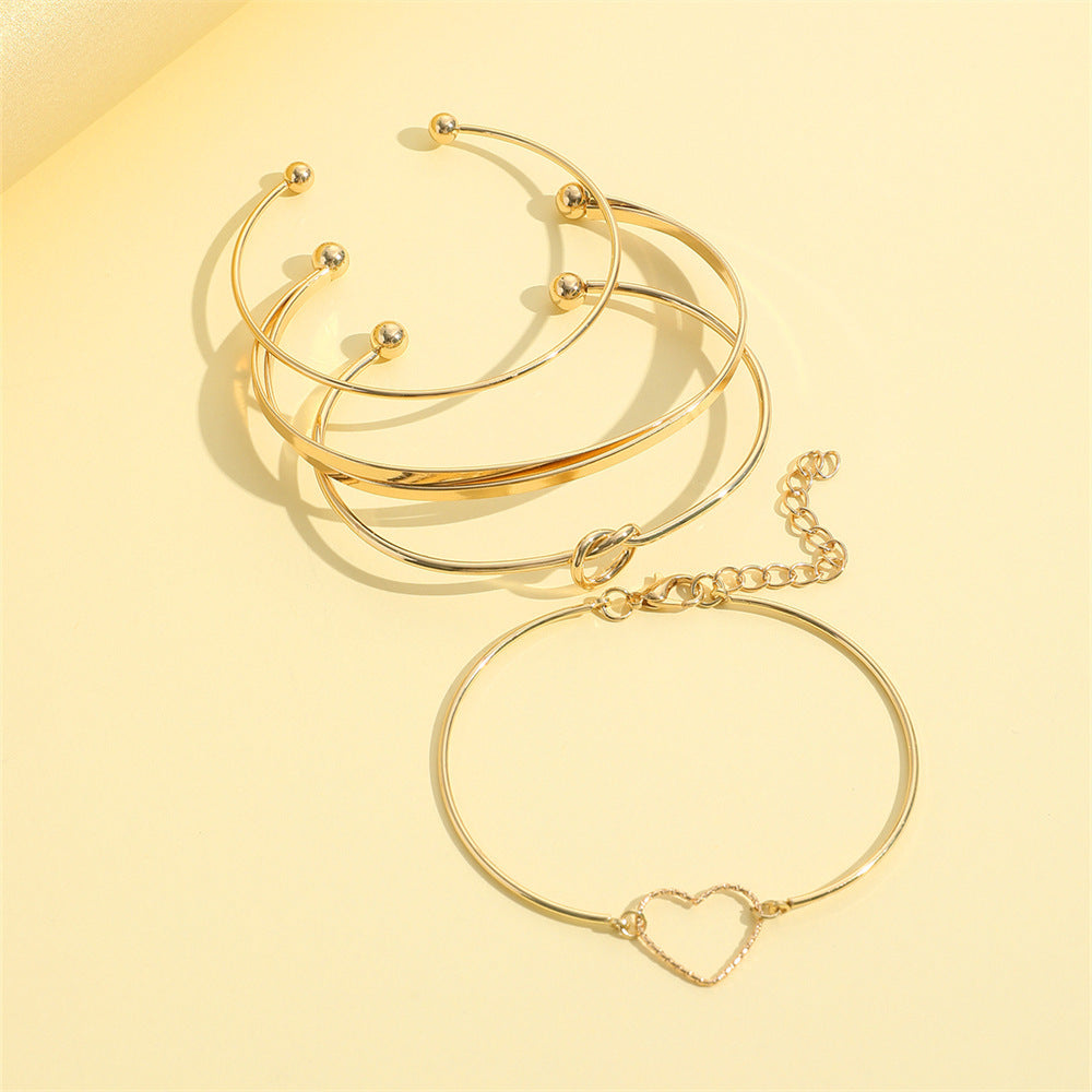 BoldlyBeautiful - Vintage Gold Crystal Heart Letter Love Bangle Bracelet Multi-layer Charm Jewelry