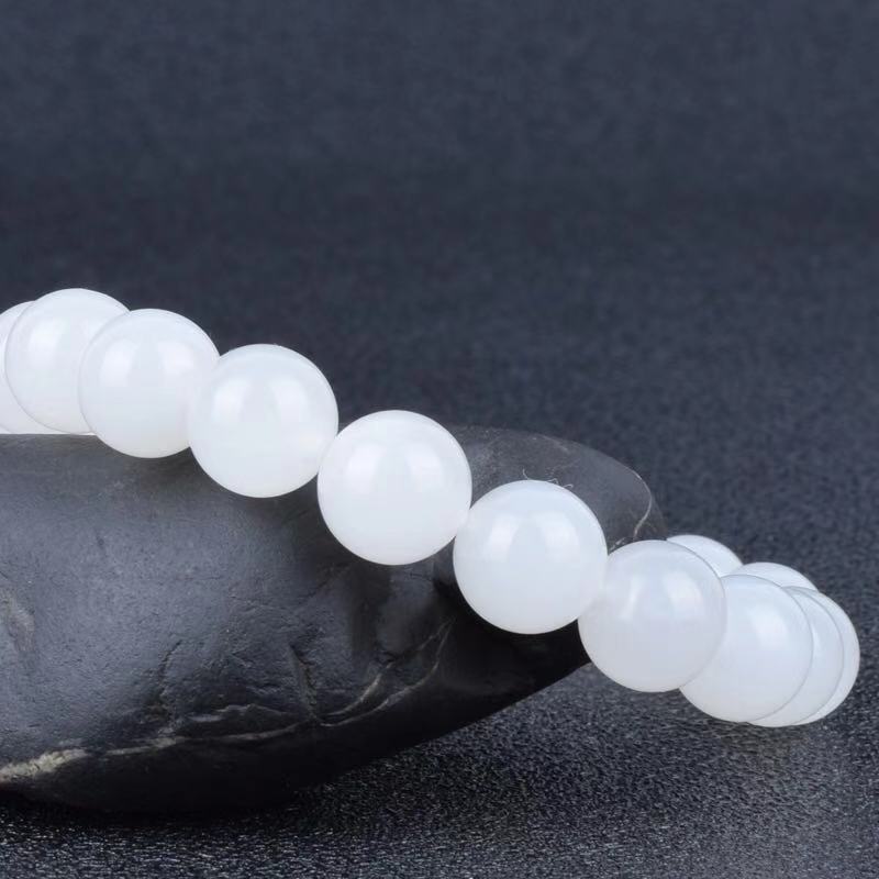 BoldlyBeautiful - Premium Hotan White Jade Goat Fat Round Bead Bracelet