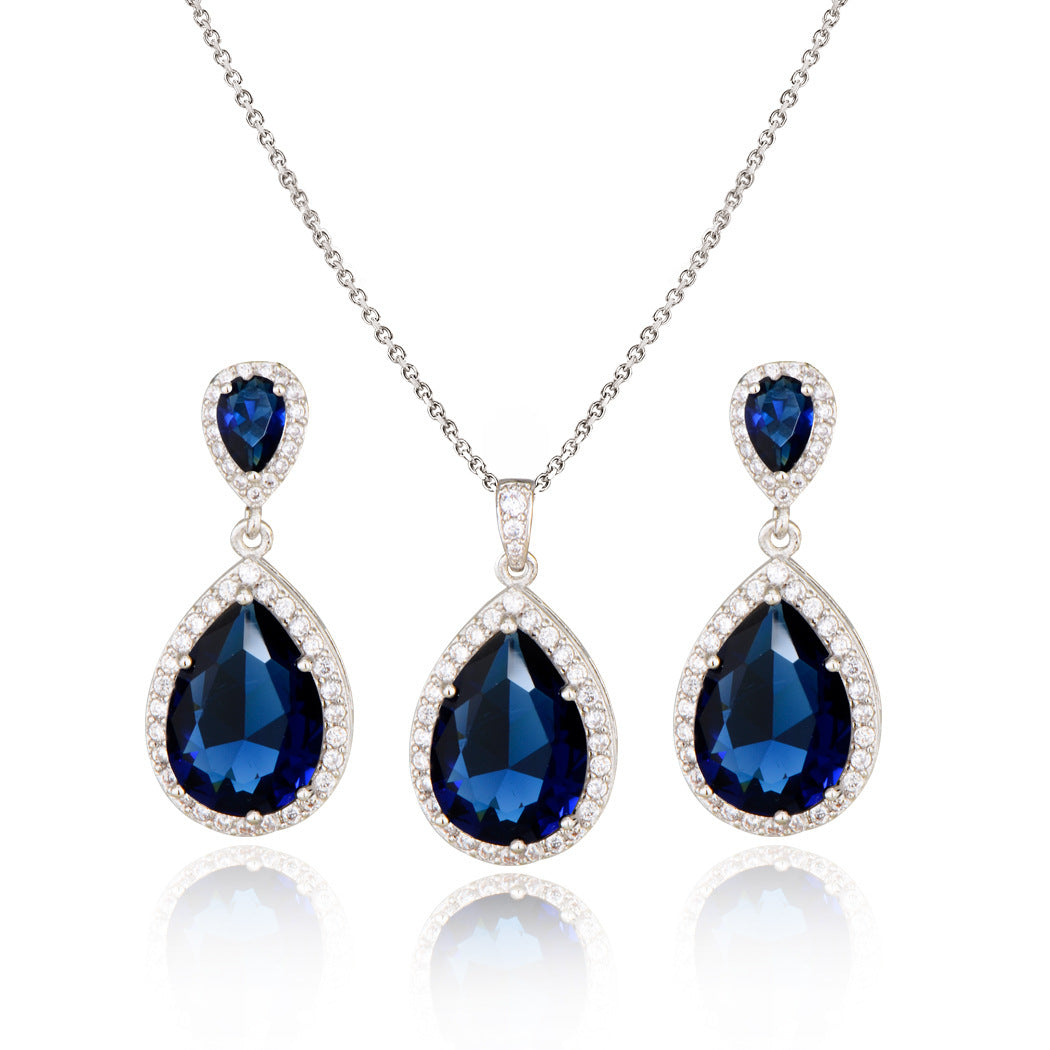 BoldlyBeautiful - Zircon Water Drops Necklace Eardrops Bridal Jewelry