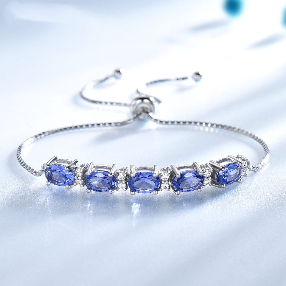 BoldlyBeautiful - Gemstone Blue Topaz Adjustable Chain Link Bracelet for Women