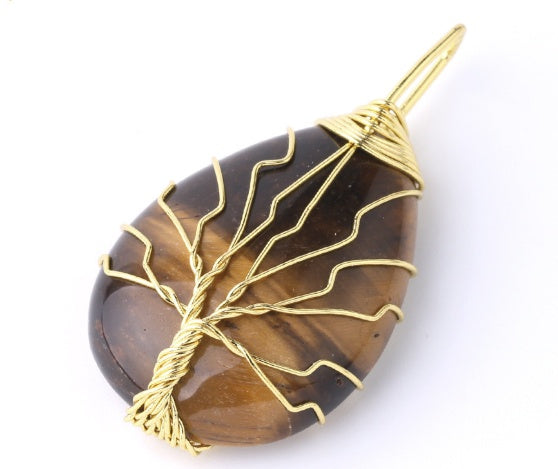 BoldlyBeautiful - Natural Stone Pendant with Gold Color Wire Wrap Gem