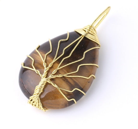 BoldlyBeautiful - Natural Stone Pendant with Gold Color Wire Wrap Gem