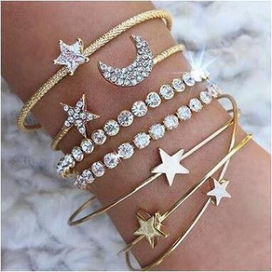 BoldlyBeautiful - Women Moon Stars Cuff Bracelets Bangles Simple Gifts