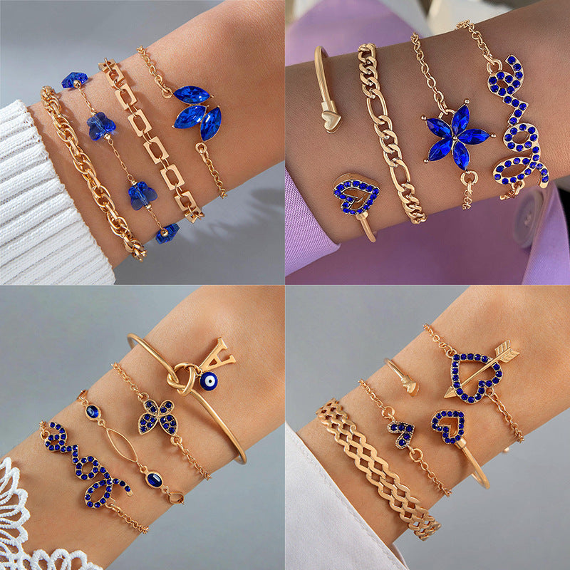 BoldlyBeautiful - Blue Flower Love Butterfly Bracelet Set Rhinestones Design Jewelry