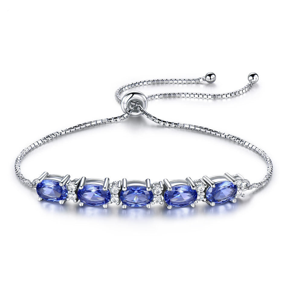 BoldlyBeautiful - Gemstone Blue Topaz Adjustable Chain Link Bracelet for Women