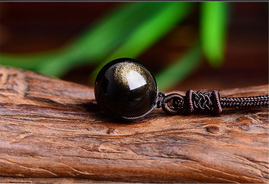 BoldlyBeautiful - Black Gold Natural Obsidian Stone Lucky Pendant Necklace